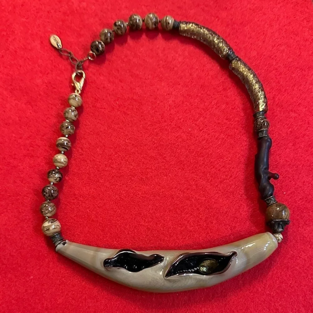 Paola Murano Unique Beaded Glass Necklace with Earthy Tones